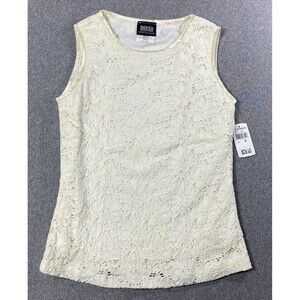 BARANDA women Floral Ivory Lace Lined  Sleeveless Blouse Top NWT Satin Trim Sz S